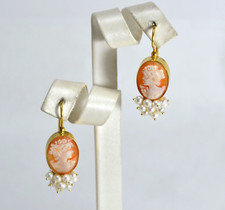 ORECCHINI  ARGENTO 925 CAMMEI CORNEOLA  PERLE D'ACQUA DOLCE 3 mm       AGHT 0129