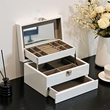 Portagioie in legno con specchio porta orecchini per cassettiera e tavolo da