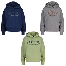 GANT Donna Sweatshirt - D1. USA Hoodie, Felpa Con Cappuccio, Ricamo Del Logo