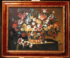 Olio su tela. "Fiori in vaso