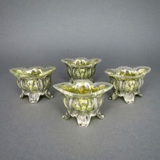 4 ciotole di sale Art Nouveau con motivo iris in argento e vetro Martin Mayer Mainz 