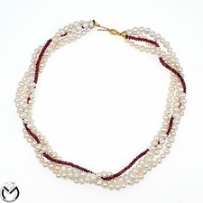 Collana perle oro giallo 18 kt 750 radici di rubini perle 5,5/6 mm -536/ST-