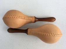 Coppia Maracas in Plastica Manico in legno fine anni 70