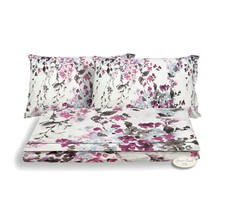 Completo Letto Lenzuola Federe Fantasia Fiori Acquarello Glicine Rosa 100%Cotone