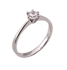 Anello Donna Solitario Brillante 0.30 Carati W / Si Oro-Bianco 585 14kt Sabbiato