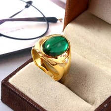 Finto Gemma Smeraldo Con Placcato Oro 925 Argento Sterling Uomo Anello #5911