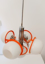 ♥ LAMPADARIO VINTAGE DESIGN SPACE AGE 5 LUCI VETRO BIANCO ARANCIONE reggiani