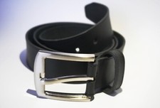 Cintura in Pelle Nera Nuova Fatta a Mano Uomo 4cm Made In Italy, 85/100 Cm