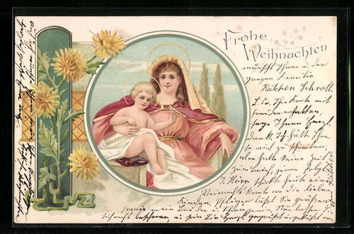 Litografia buon natale maria - litografia,