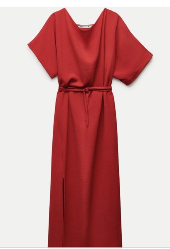 Abito lungo con cintura - , rosso