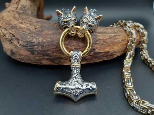 Collana thor martello lupo - collana,