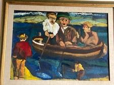Giuseppe ‘Beppe’ Serafini (1915 - 1987) Olio su Cartone - Pescatori in barca.