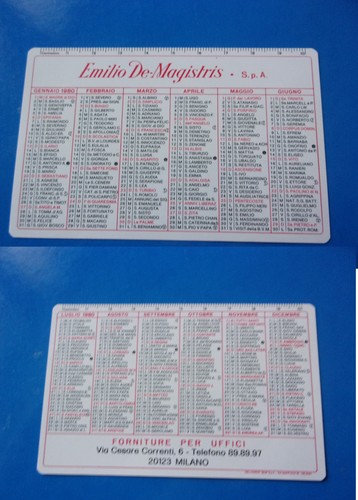 Calendario tascabile plastica