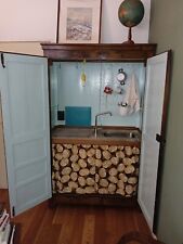 mini cucina a scomparsa, dotato lavello, piano cucina, vano portaoggetti, legno