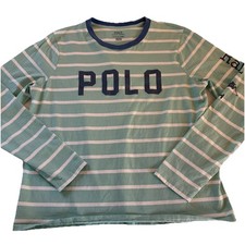 Polo Ralph Lauren donna L/S t-shirt blu e bianca a righe scritta taglia XL