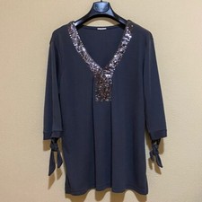 Maglia manica 3/4 Tunica Colore Verde Petrolio Pailettes Casual Elegante Chic