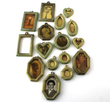 16 Ciondoli Collana Porta foto Antichi Medaglia Cornice Cornicetta Forme Varie