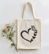 Shopper in Cotone Cuori Farfalle - sacca borsetta borsa bag busta spesa palestra