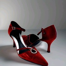 LOLA Woman Shoes Decoltè Tip Red Rubin Satin Studded Bright Anckle Strap uk4 37