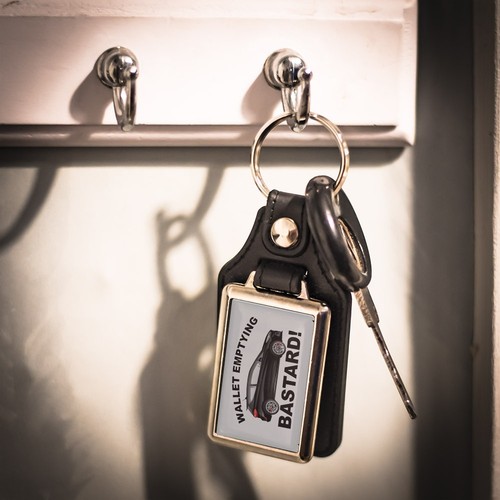 Leather look key ring - leather, mk8