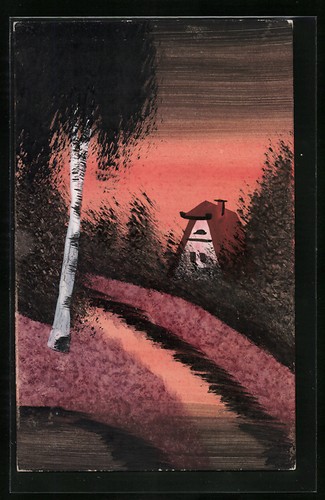 Cartolina artista dipinta - d'artista,