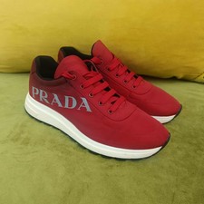Scarpe Prada sneakers nylon stampato logo uomo rosso 4E3483 taglia 10 US 11 EU 44,3
