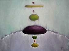 Quadro astratto Pianeti bianchi pittura a olio 24x18 cm