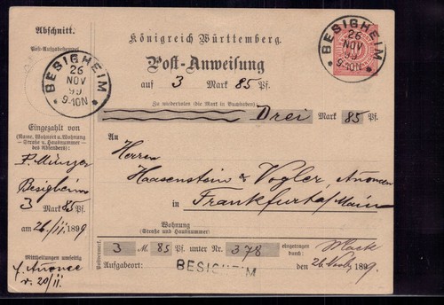 Vaglia postale württemberg - vaglia,