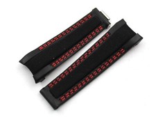 Cinturino Pelle/Cordura Nero Rosso 20/16mm Chiusura Clasp Sportivo Fatto a Mano