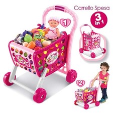 CARRELLO SPESA SUPERMARKET PER BAMBINI ROSA AZZURRO CON FRUTTA E VERDURA 3IN1