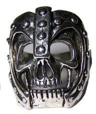 ANELLO BIKER DELUXE TESTA TESCHIO CON CASCO CORAZZATO #BR73 UOMO DONNA gioielli ARGENTO