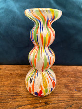 MURANO Vetro Eseguito Vaso in vetro soffiato a bocca bianco schizzato, Italia (17 cm)