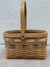 Cesto tessuto vintage manico dipinto pesce trota lago arredo casa 