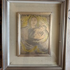Quadro Madonna con Bambino - incisione su lamina d'argento
