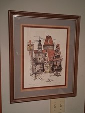 MONIKA HELLER COLE Hand Signed/Dated Litho of Rothensburg Germany in  Frame‼️