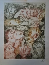 Enrico Baj Acquaforte "Folla