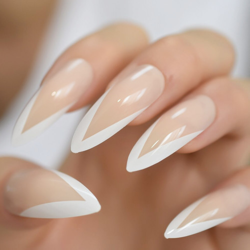 Long stiletto white chevron - *white,