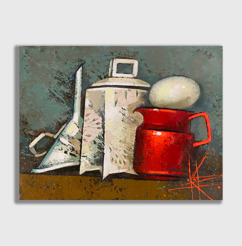 Dipinto olio rosso bianco - olio,