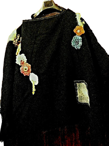 Poncho large uncinetto fiori - ,