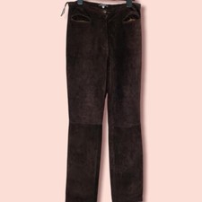 Pantalone Kookai pelle scamosciata marrone 27" vita gamba dritta