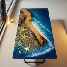Tavolo da pranzo blu epossidico oceano fiume arredo fatto a mano legno acacia decori