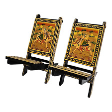 Coppia Sedia bassa decorativa indiana d'epoca dipinta a mano, arte del Rajasthan