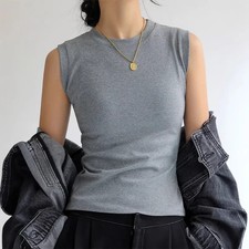 Top Elegante Da Donna, Senza Maniche In Puro Cotone Pullovers Giracollo  Basic