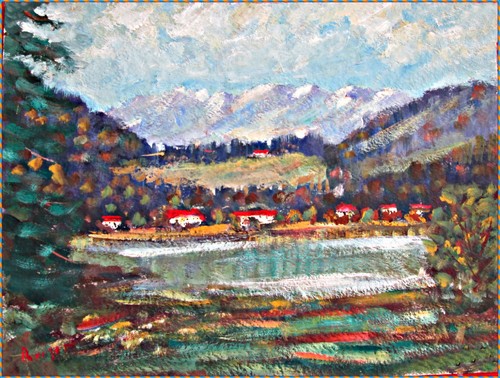 Quadro olio paesaggio - paesaggio, montano