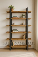 Libreria Scaffale in Legno Massiccio e Ferro – Design Industriale 6 Ripiani