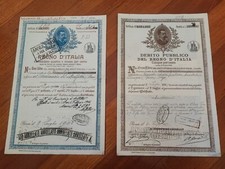 2 Certificati Debito Pubblico del Regno D' Italia 1899(Lavagna)e 1904(Molfetta)
