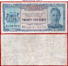 MAURITIUS 25 CENTESIMI nd 1940 Prefisso C P 24d F/VF spedizione gratuita da 100€