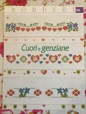 Schema punto croce Ricamo Bordure Cuori e genziane