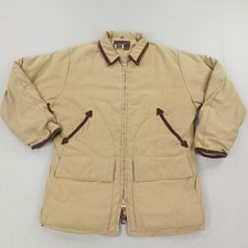 Vintage 10X giacca uomo media kaki marrone caccia trapuntato foderato cappotto western USA