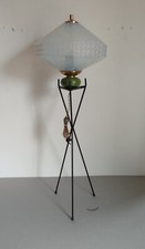 lampada da terra tripode in metallo e vetro stile Art Nouveau anni '50